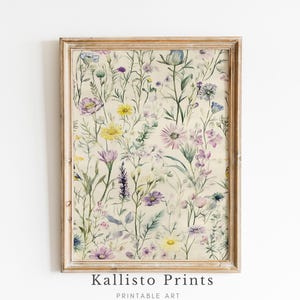 Soft Pastel Wildflower Print on Linen-Style Fabric, Cottagecore Botanical Wall Art, Delicate Watercolor Floral Tapestry 1239