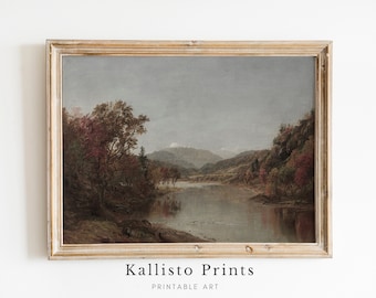 Autumn River Valley Art Print | Vintage Mountain Landscape (Digital Download)