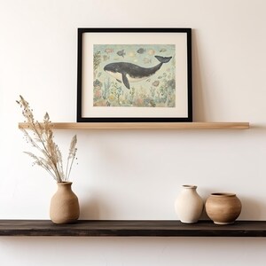 Lámina artística de ballenas y vida marina / Decoración costera oceánica (descarga digital) imagen 4