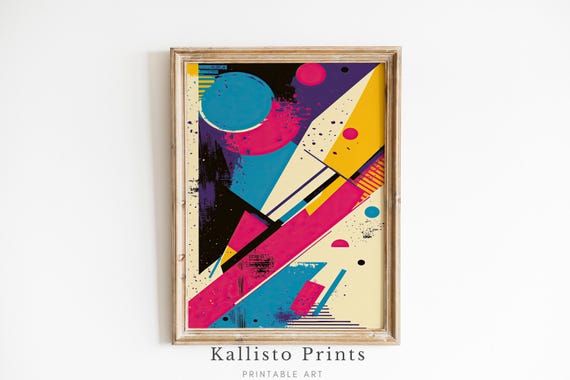 Bold Geometric Abstract Art Print, Colorful 80s Retro Wall Decor