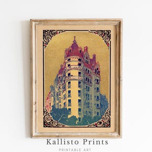 Vintage Castle-Style Building Art Print, Parisian Architecture Wall Decor, Ornate European Illustration, Digital Download Poster 1254