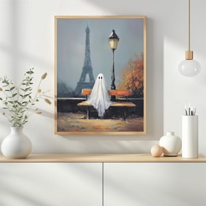Ghost in Paris – Moody Eiffel Tower Halloween Printable Art | Gothic Fall Digital Download | Spooky Autumn Paris Wall Decor 1518