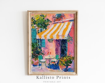 Parisian Bistro Art Print, Colorful Impressionist Painting (Digital Download)