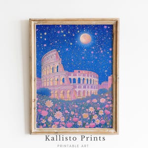 Rom Kolosseum Kunstdruck, Nachthimmel Illustration, Verträumtes Italienisches Wahrzeichen Poster, Mystische Reise Wanddekoration, Digitaler Download, 922