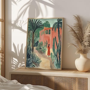 Serene Mediterranean Courtyard Wall Art - Nature-Inspired Digital Print - Rustic Scenic Décor/706