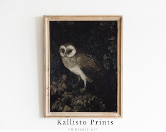 Vintage Barn Owl Print, Dark Gothic Nature Decor (Digital Download)