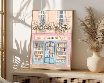 Affascinante libreria murale / Stampabile digitale di ispirazione vintage / Decorazione floreale per libreria / Parete letteraria, Cottage Core Wall art Art/686
