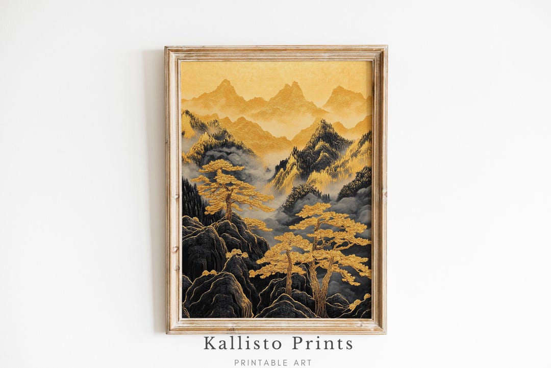 Golden Zen Landscape Printable Wall Art – Mountain Pines Digital ...