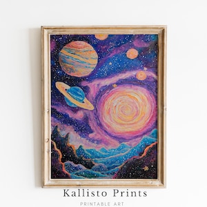 Vibrant Cosmic Galaxy Art | Abstract Space Landscape Digital Print | Colorful Planetary Scene | Starry Night Universe Wall Decor,325