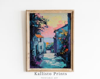 サンセット アレイウェイ ウォール アート - 鮮やかなテクスチャの絵画 - デジタル印刷可能な装飾/529