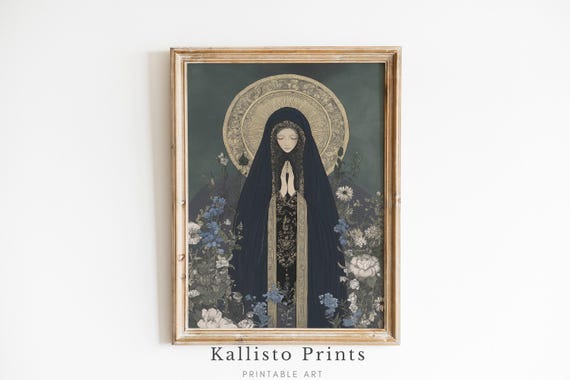 Mystical Art Print, Dark Academia Religious Decor, Gothic Catholic Wall Art, Marian Icon Digital Download, Spiritual Artwork 1049