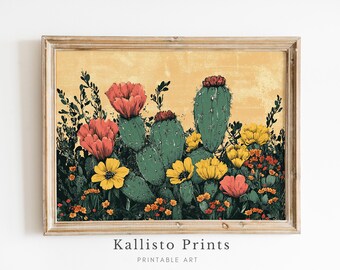 Stampa artistica di fiori di cactus del deserto / Illustrazione botanica del sud-ovest (download digitale)