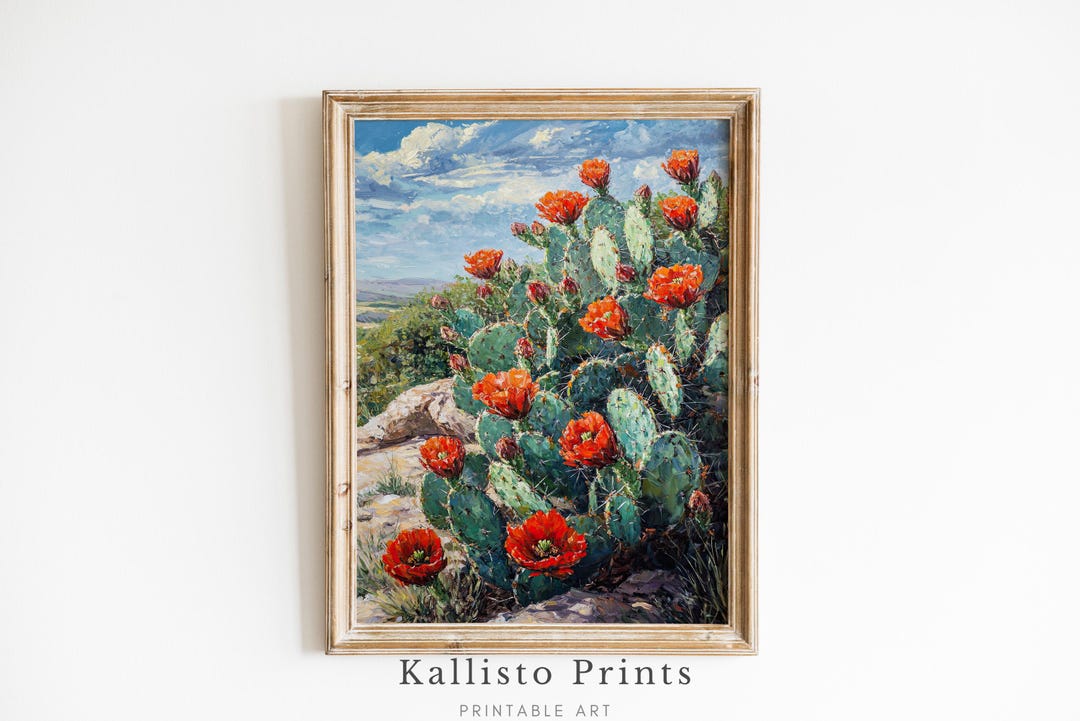 Red Prickly Pear Cactus Art Print – Southwestern Desert Wall Decor ...