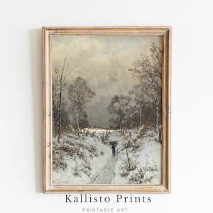 Vintage Winter Landscape Art - Snowy Forest Path Scene, Rustic Winter Decor, Peaceful Antique Nature Print/261