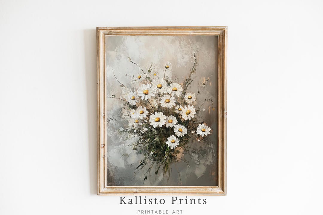 White Daisy Floral Wall Art | Rustic Flower Printable | Neutral ...