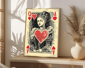 Queen of Hearts Art Print | Vintage Gothic Poker Decor (digital