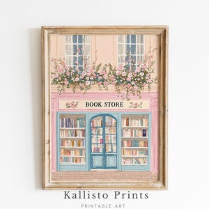 Urocza księgarnia ścienna sztuka | Cyfrowy wydruk inspirowany stylem vintage | Dekoracja kwiatowa księgarni | Literacka ściana, sztuka ścienna Cottage Core Sztuka/686