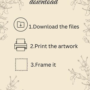 a white poster with a black and white picture of flowers