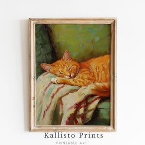 Cozy Orange Tabby Cat Art | Digital Painting Printable | Warm and Relaxing Cat Wall Art for Home or Office Decor/703