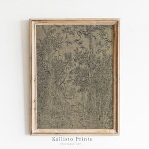 Rustic Forest Path Etching Printable,Vintage Tree Sketch Print, Vintage Woodland Sketch Art, Enchanted Tree Line Digital Download/148