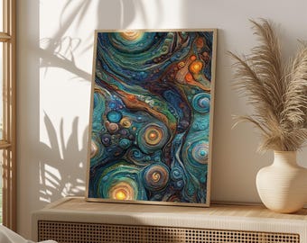 Abstract Galaxy Art Print, Psychedelic Space Painting (Digital Download)