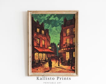 Parisian Night Street Scene - Vintage Cafe Wall Art - Digital Download Artwork/533