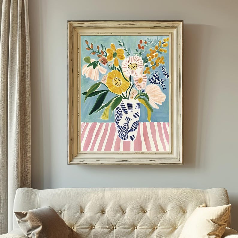 Floral Vase Painting Print, Modern Botanical Wall Art, Colorful Flower ...