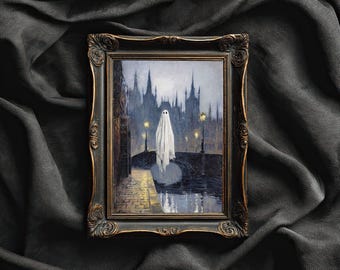 Geister Brücke Twilight Printable - Gothic Architektur Halloween Kunst - Stimmungsvolle Haunted City Wall Download 1821