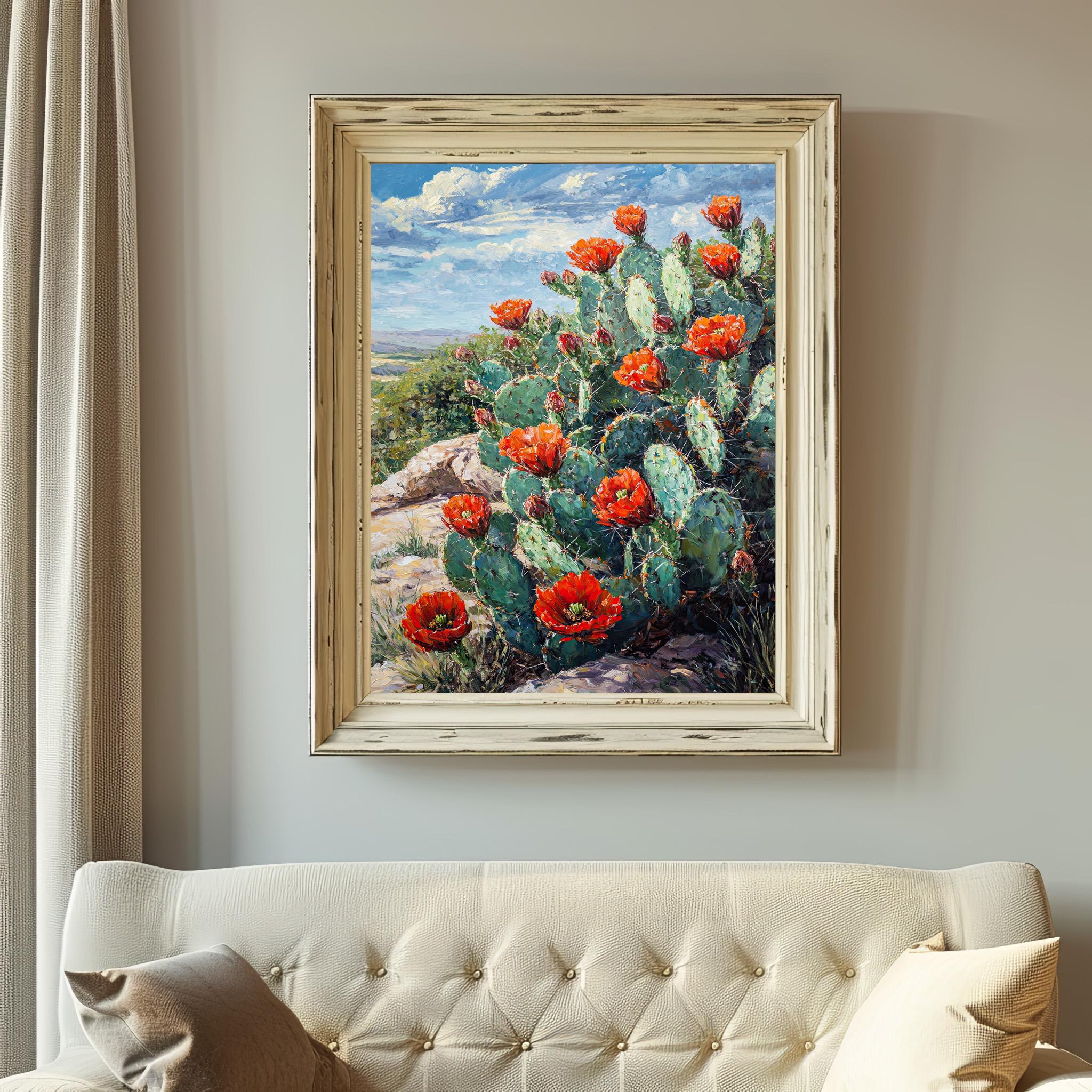 Red Prickly Pear Cactus Art Print – Southwestern Desert Wall Decor ...