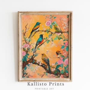 Colorful Bird Wall Art, Floral Songbird Print, Vintage Botanical Bird Illustration, Nature Lover Gift 982