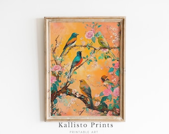 Florale Vogel Druck, Vintage Botanische Illustration (Digitaler Download)