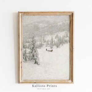 Sleigh Ride Through Snow-Covered Pines, Classic Winter Landscape Printable, White Wonderland Art/244