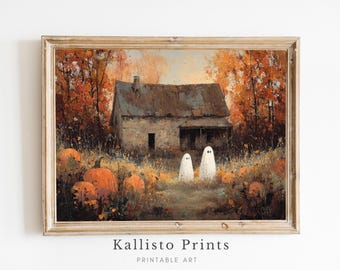 Ghost Farmhouse Halloween Print: Rustic Autumn Decor (Digital Download 1582