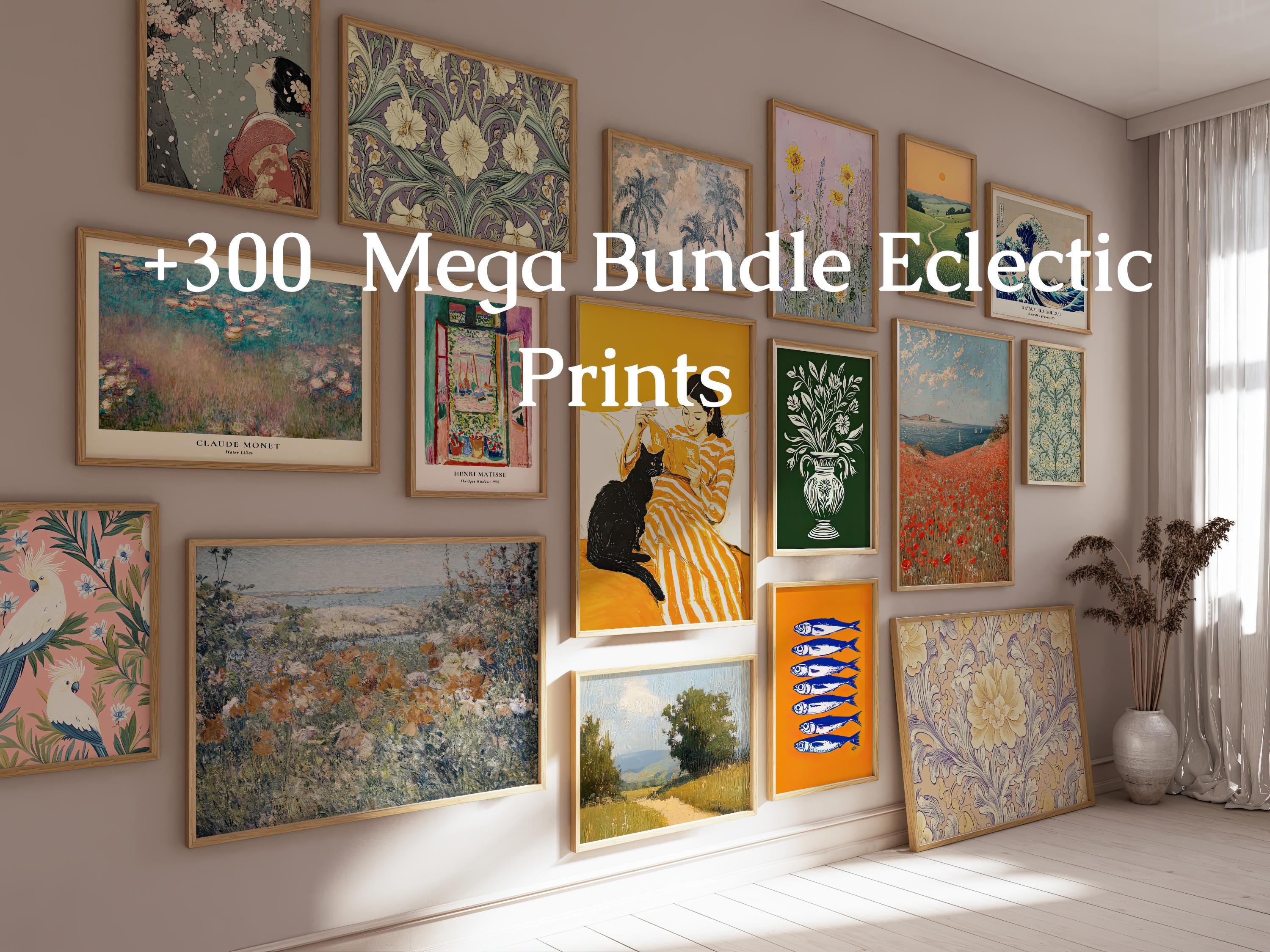 300 Eclectic Printable Wall Art Bundle | Floral, William Morris