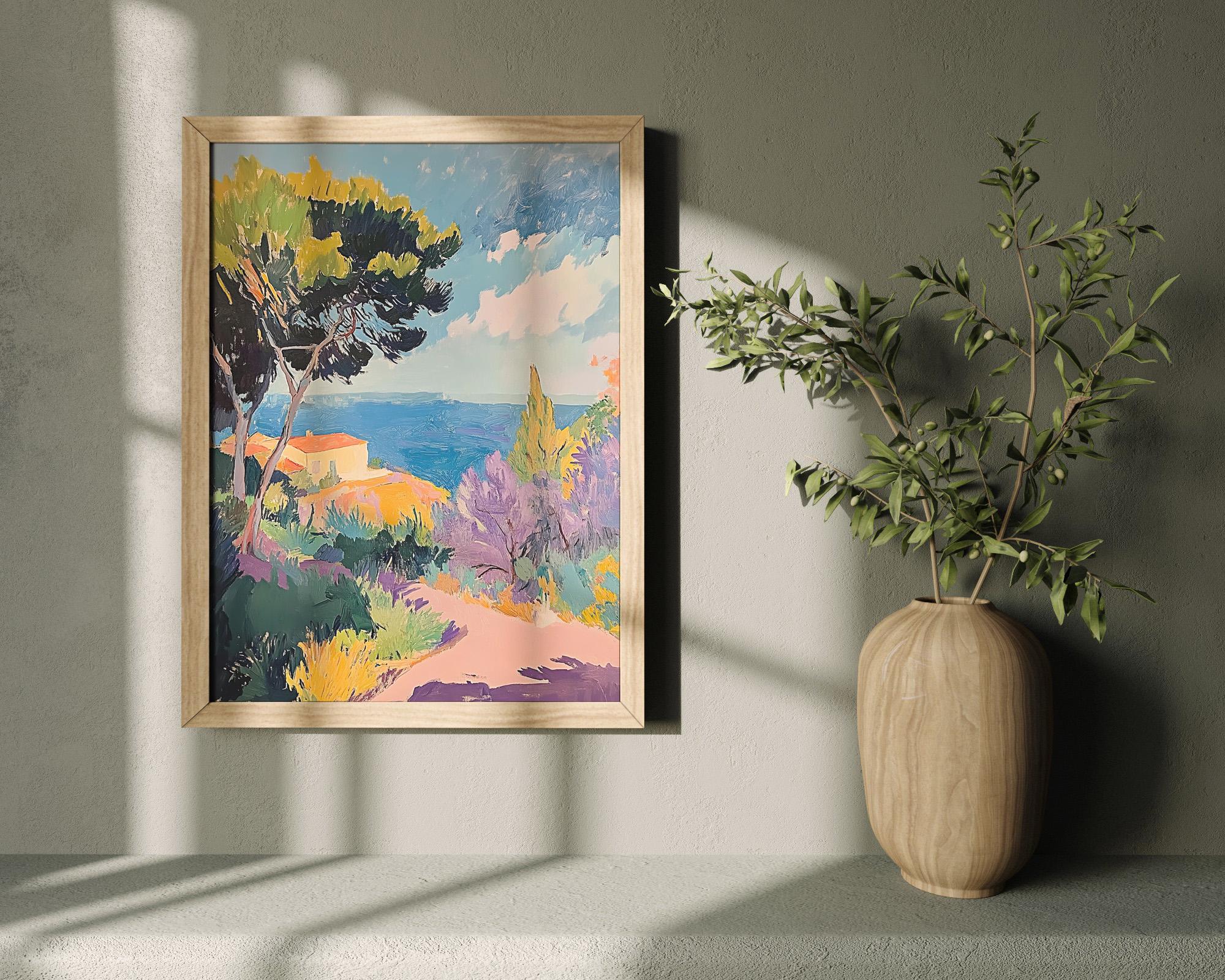 Vibrant Mediterranean Coastal Wall Art - Colorful Sea View Landscape ...