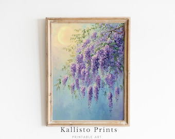 藤の花の水彩画アートプリント、花柄の壁飾り（デジタルプリント