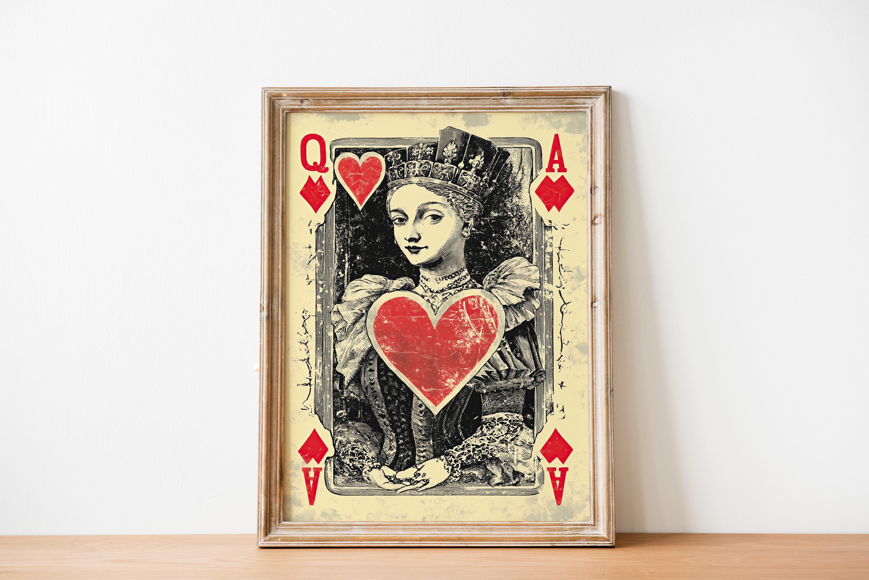 Queen of Hearts Playing Card Art | Vintage Gothic Wall Art