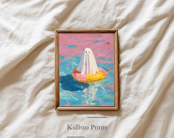 Summer Ghost Pool Art – Pastel Printable Wall Decor for Whimsical Vibes 1607
