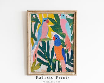 Bunter Papageien Druck | Tropischer Vogel Wandbild (Digitaler Download)