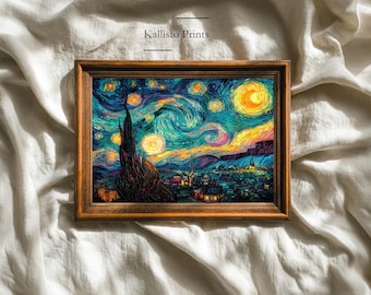 Van Gogh Starry Night Print – Swirling Sky Impressionist Art (Digital Download)