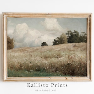 Country Landscape Wallart -Calm Countryside Landscape Painting | Rustic Field Art Print | Pastoral Nature Wall Art |  Tranquil Meadow /92