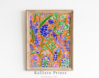 Helles florales abstraktes Art Print, buntes botanisches Muster (Digitaler Download)