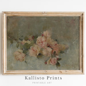Vintage Floral Rose Print | Antique Style Flower Art | Shabby Chic Wall Decor | Romantic Botanical Artwork | Printable Rose Painting/216