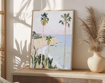 Coastal Palm Tree Seascape Print, Minimalist Beach Art (Digital Download)