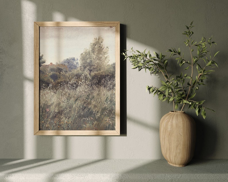 Impressionist Meadow Landscape Art Print | Rustic Garden View (Digital Download) image 4