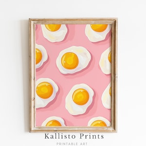 Arte pop de huevo frito sobre fondo rosa / Arte mural moderno y divertido / Decoración de cocina / Regalo para amantes del desayuno / Descarga digital / 574