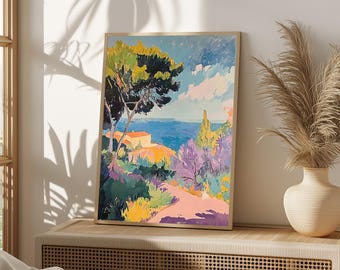 Vibrant Mediterranean Coastal Wall Art - Nature-Inspired Digital Print - Scenic Summer Décor/705