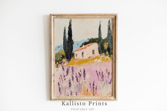 Provence Lavender Field Print, French Cottage Impressionist Art (Digital Download)
