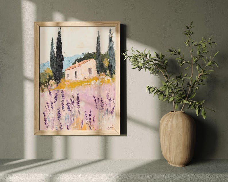 Provence Lavender Field Print, French Cottage Impressionist Art (Digital Download) image 3
