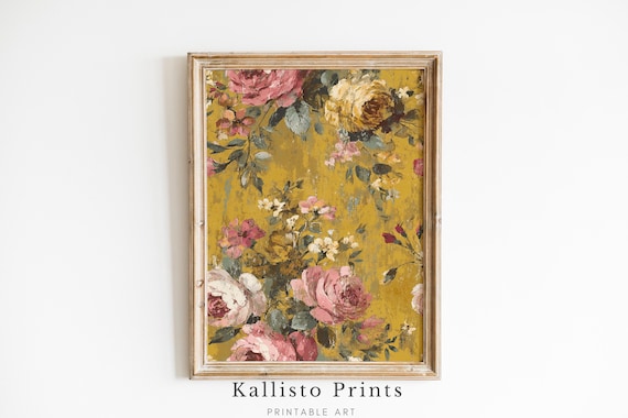 Vintage Floral Print – Yellow Rose Antique Art (Digital Download)